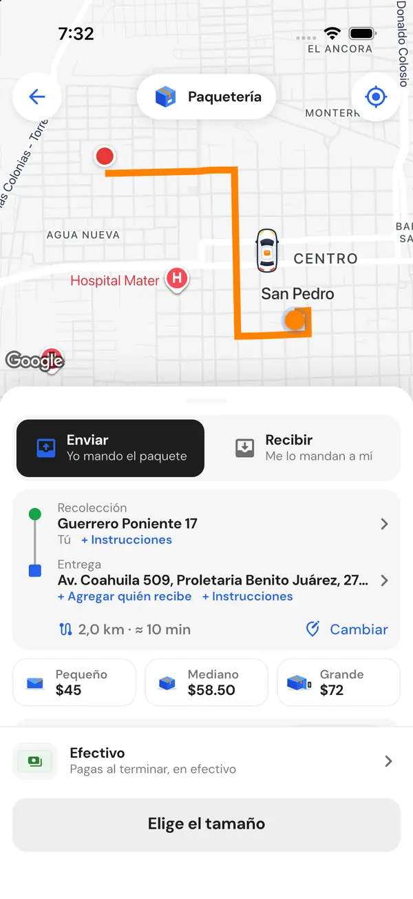 Ruta del envío en San Pedro: recolección y entrega