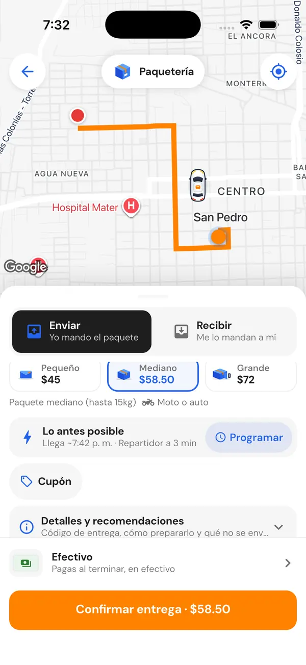 Elige el tamaño del paquete y ve el precio antes de confirmar