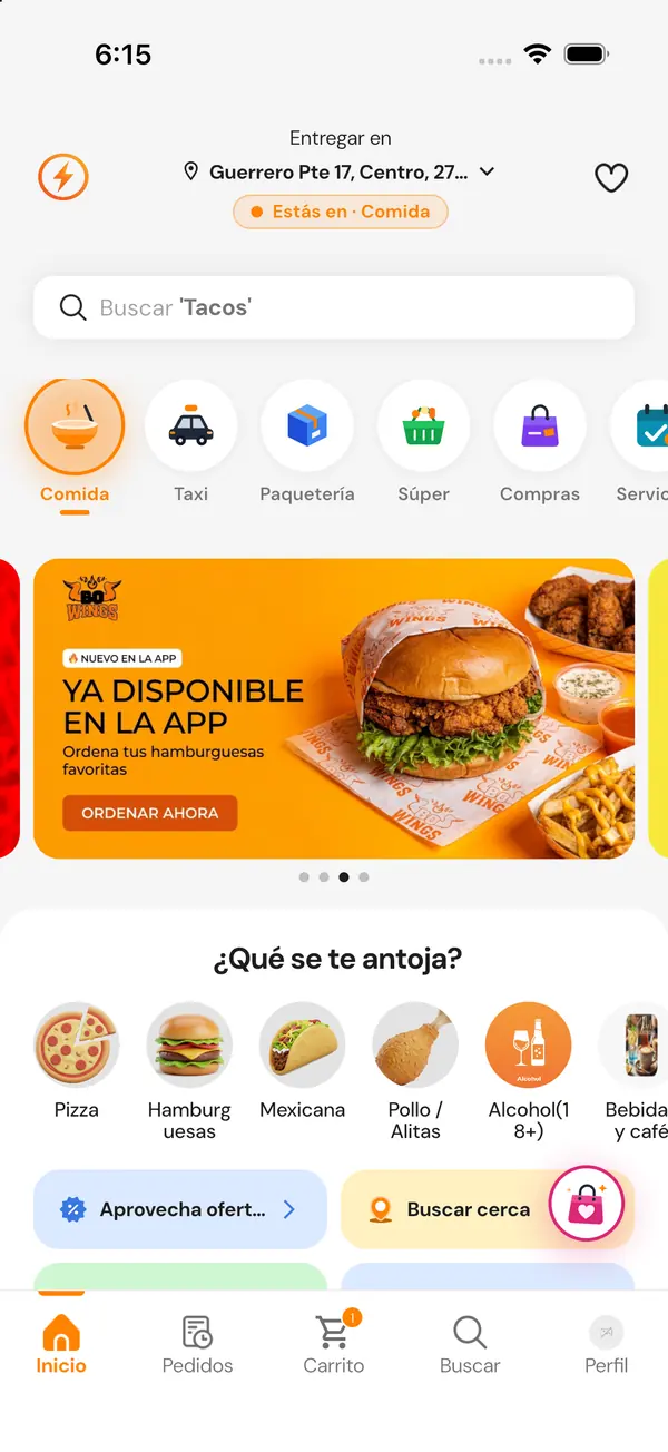App EnCorto en San Pedro: inicio con comida, taxi, paquetería, súper y compras